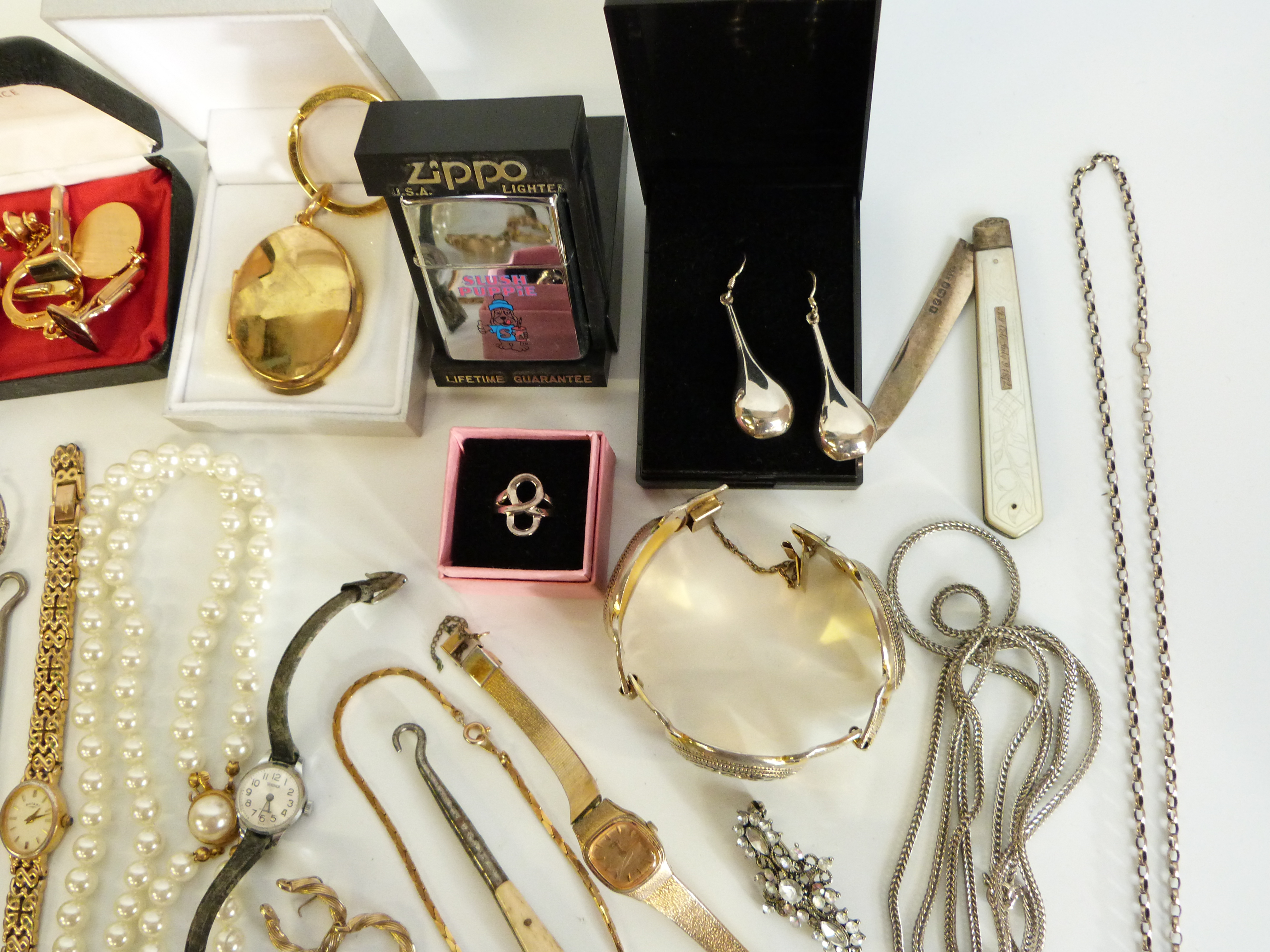 A collection of costume jewellery, watches, silver penknife, Zippo lighter, - Image 6 of 17