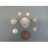 A collection of Victorian coins to include crown in mount, Jubilee commemorative, shipping,