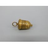 A 17thC hinged gilt metal spice holder or vinaigrette with suspension loop, drop finial,