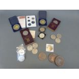 A collection of modern crowns and medal coins etc including two Georgian Physicians for Prevention