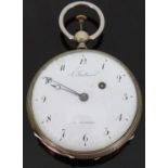 S Gallonier of Nantes silver gentleman's open faced repeater pocket watch with signed Arabic dial,