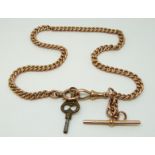 A 9ct rose gold Albert with T bar,