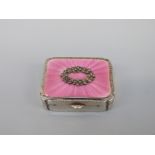 A small George V silver guilloché enamel powder box with mirror to lid,