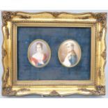 A pair of 19thC portrait miniatures on ivory of Napoleon and a lady, in gilt frame,