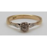 A 9ct gold ring set with an old cut diamond of approximately 0.