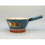 A vintage hand decorated bargeware enamelled pan,