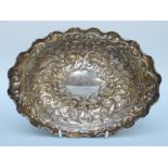 A Victorian hallmarked silver repoussé decorated oval bowl, London 1896,