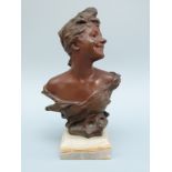 Georges Van Der Straeten (1856-1928) "Felicia" bronze bust mounted on a hardstone base signed and