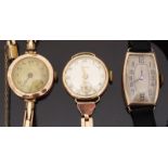 Three vintage 9ct gold wristwatches including Yeoman all with Arabic numerals.