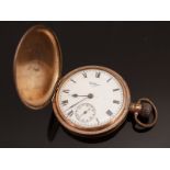 Waltham gold plated gentleman's keyless winding full hunter pocket watch with subsidiary seconds