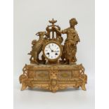 A 19thC ormolu cased marble cased mantel clock,