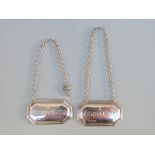 A pair of hallmarked silver bottle tickets for I Vermouth and F Vermouth,