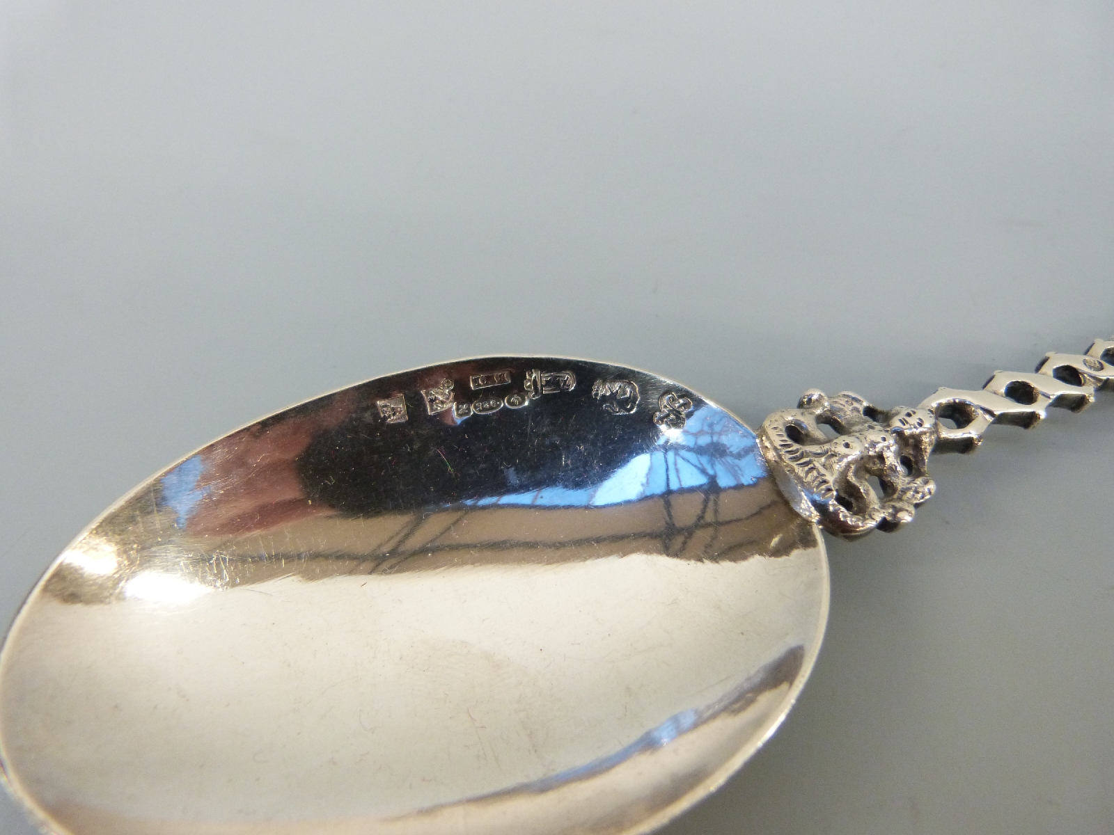 A Dutch hallmarked silver spoon with ship finial and import marks for Chester and Boaz Moses - Image 2 of 2