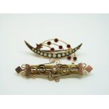 A 9ct gold Victorian brooch set with seed pearls and another 18ct gold example set with seed pearls