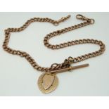 A 9ct rose gold double Albert with 9ct gold fob dated 1905, 43.