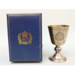 A limited edition feature hallmarked silver Jubilee goblet in box with certificate, height 13cm,