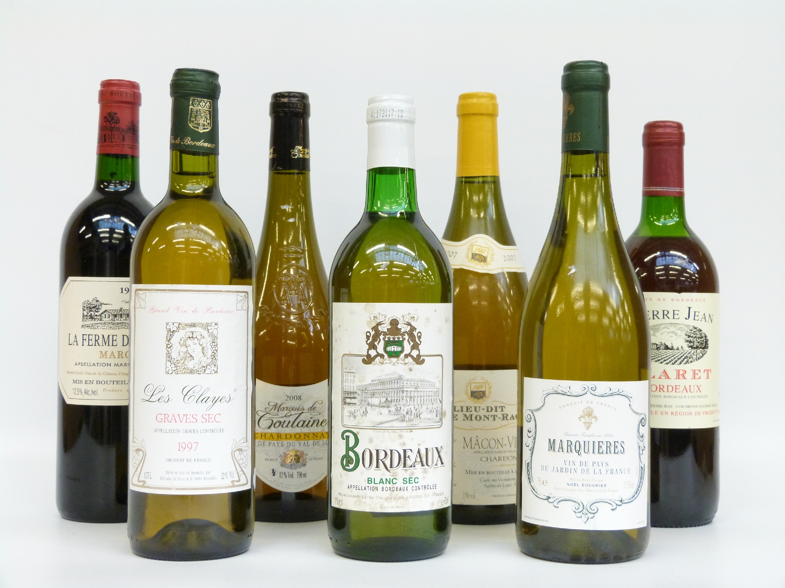 Seven bottles of French wine including La Ferme D'Angludet 1995 Margaux,