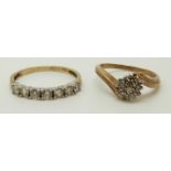 A 9ct gold rings set with diamonds in a cluster and a 9ct gold ring set with cubic zirconia (size L