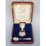 A J W Benson Edward VIII hallmarked silver three piece Coronation set with king's crown decoration,