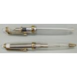 Sailor Clear Candy fountain and ballpoint pen set both with transparent bodies and gold fittings,
