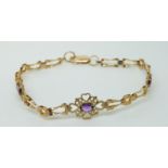 A 9ct gold bracelet set with amethysts, 4.