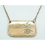 A 9ct gold necklace engraved with Chinese characters, 12.
