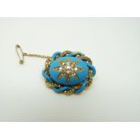 A Victorian brooch, the blue enamel ground set with old cut diamonds in a star setting,
