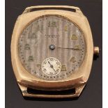 Waltham 9ct gentleman's cushion shaped wristwatch with subsidiary seconds dial,