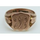A 9ct rose gold signet ring, 6.