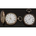 Two gentleman's silver pocket watches one full hunter with subsidiary seconds dial,