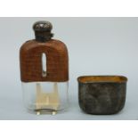 A Victorian hallmarked silver hip flask, part crocodile skin covered,