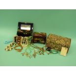 A collection of beads to include amber and two Japanese jewellery boxes