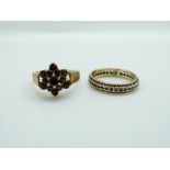 A 9ct gold ring set with garnets and a 9ct gold ring, 6.