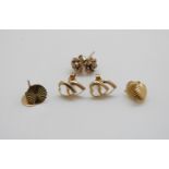 Four pairs of 9ct gold earrings, 1.