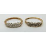 Two 9ct gold rings set with diamonds, 3.