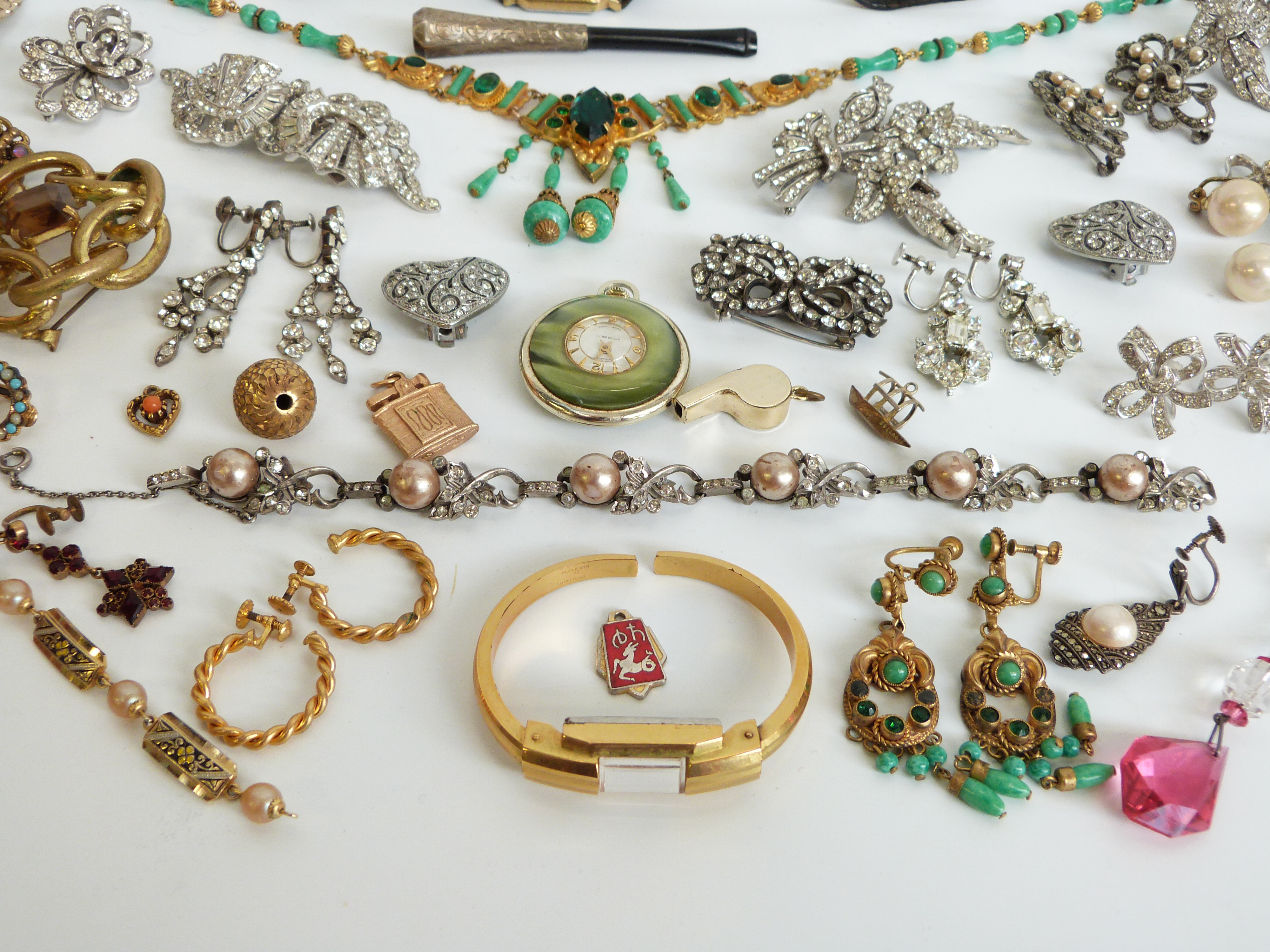 A collection of costume jewellery to include Victorian silver and paste metamorphic brooch with - Image 5 of 17