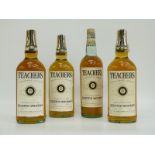 Four bottles of Teachers whisky 26 2/3 floz 70% proof