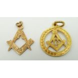 A hallmarked 15ct gold Masonic pendant / charm and an 18ct gold Masonic pendant / charm 6.