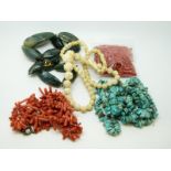 A coral necklace, turquoise necklace,