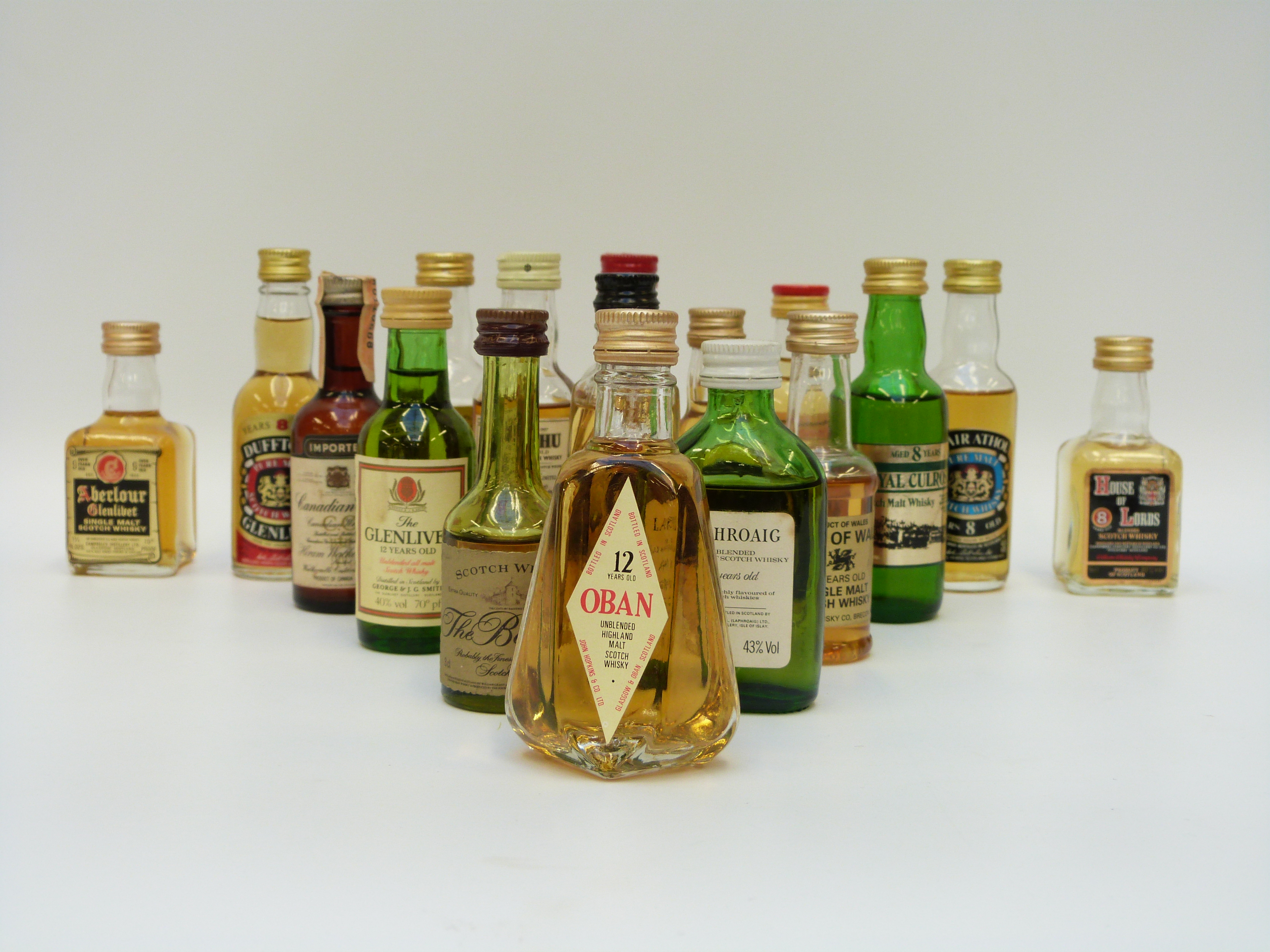 Seventeen miniature malt whiskies, to include Laphroaig 10 year, Glenlivet 12, Dalmore 12 year,