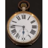 A base metal Goliath keyless winding open faced gentleman's pocket watch with subsidiary seconds