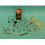 A collection of costume jewellery to include Art Deco crystal necklace, Victorian paste brooch,