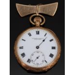 Tavannes Watch Co 18ct gold ladies pocket watch subsidiary seconds dial, blued hands,
