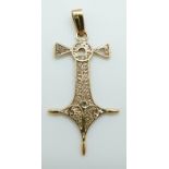 A yellow metal Sahara cross pendant, 3.