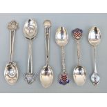 Six various sporting interest hallmarked silver teaspoons including Shanklin & Sandown Golf Club,