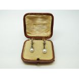 A pair of Victorian earrings each set with a drop pearl and a diamond, in original box, 2.