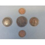 USA 1802 large one cent coin together with an 1859 Canadian Victorian example and two 1901