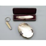 Silver hallmarked mother of pearl handled fruit knife Sheffield 1872 with engraved decoration in
