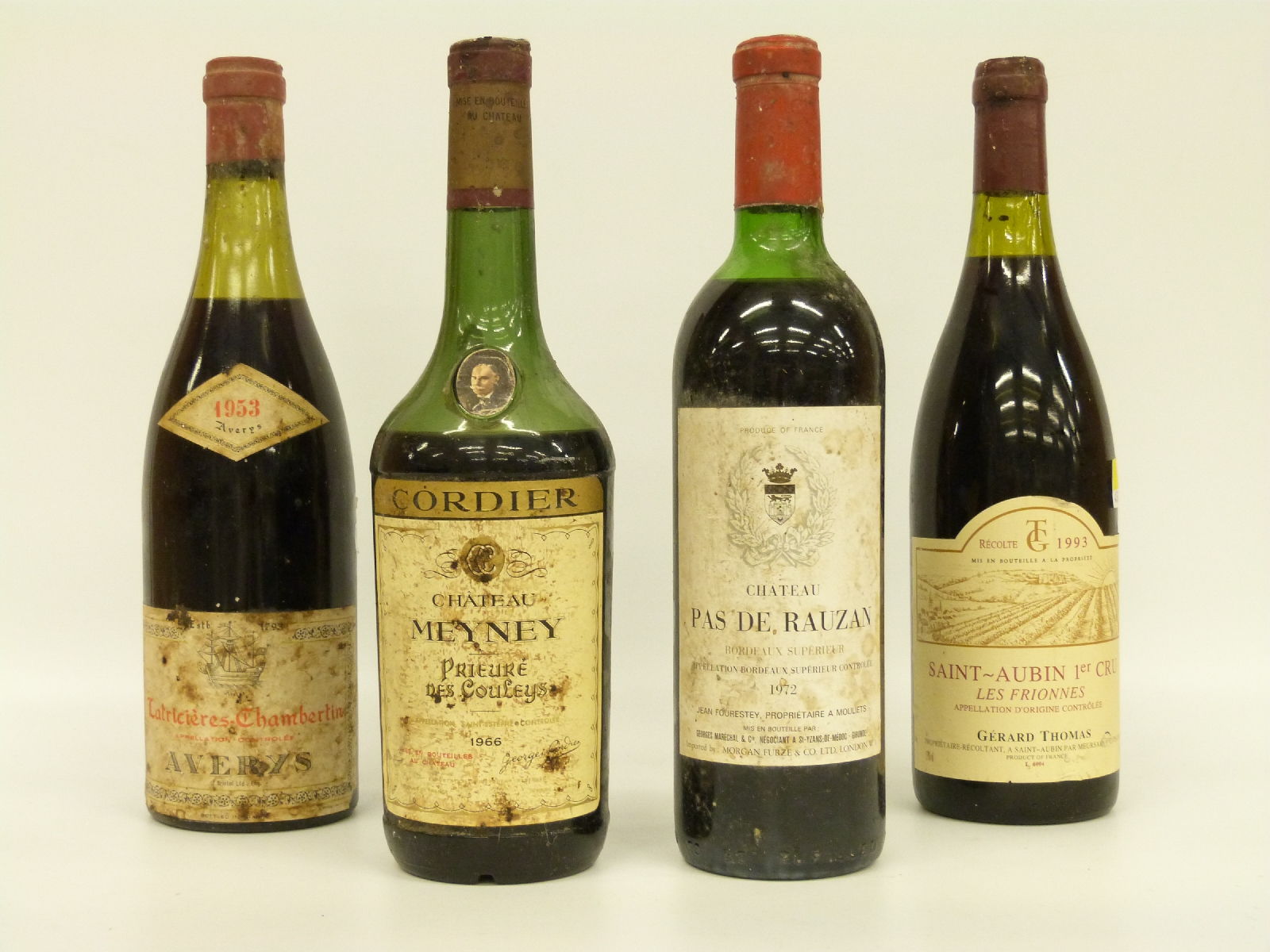 Four bottles of wine comprising 1953 Avery's Latricieres-Chambertin,