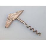 A novelty hallmarked silver corkscrew formed as a racehorse's head, Birmingham 2006,